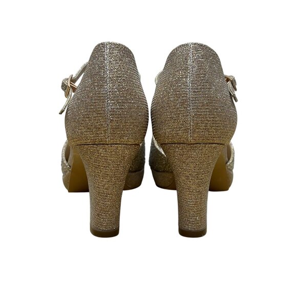 Paradox London Women’s Champagne Glitter T-Bar Nora Open Toe Heels Size 7M - Picture 6 of 11